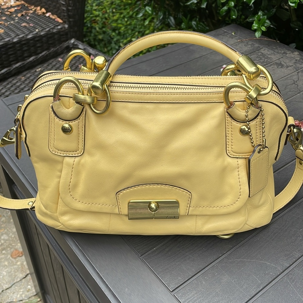 Coach Kristin, buttercup color, soft, smooth leather satchel w/shoulder strap